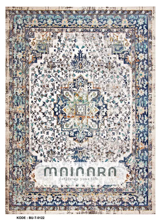 Karpet Tradisional (BU-T-0122) - Blue,Cream,Grey