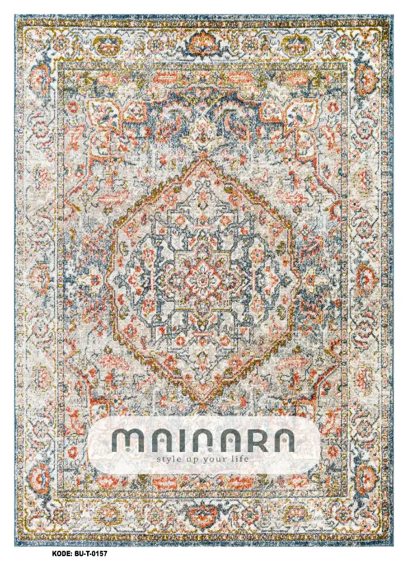 Karpet Tradisional (BU-T-0157) - Blue,Peach,Cream,Grey