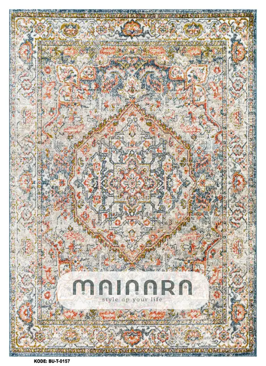 Karpet Tradisional (BU-T-0157) - Blue,Peach,Cream,Grey