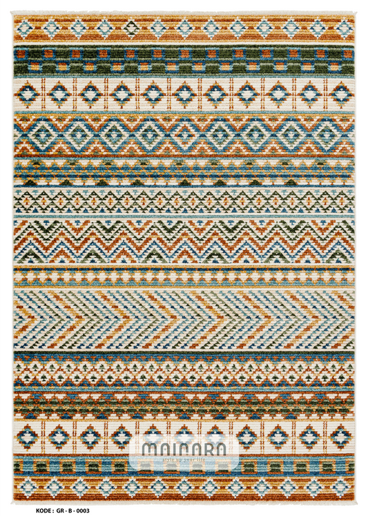 Karpet Bohemian (GR-B-0003) - Green,Orange,Yellow,Blue,Cream