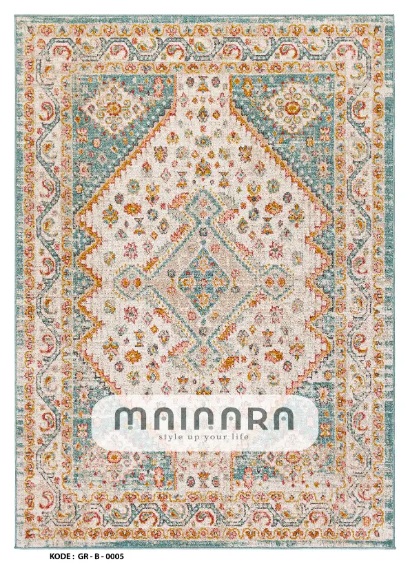 Karpet Bohemian (GR-B-0005) - Green,Cream,Orange