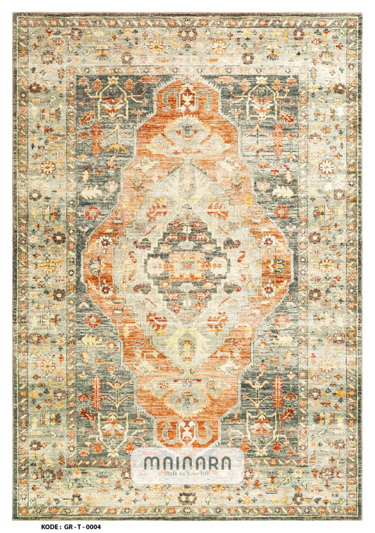 Karpet Tradisional (GR-T-0004) - Green,Cream,Orange