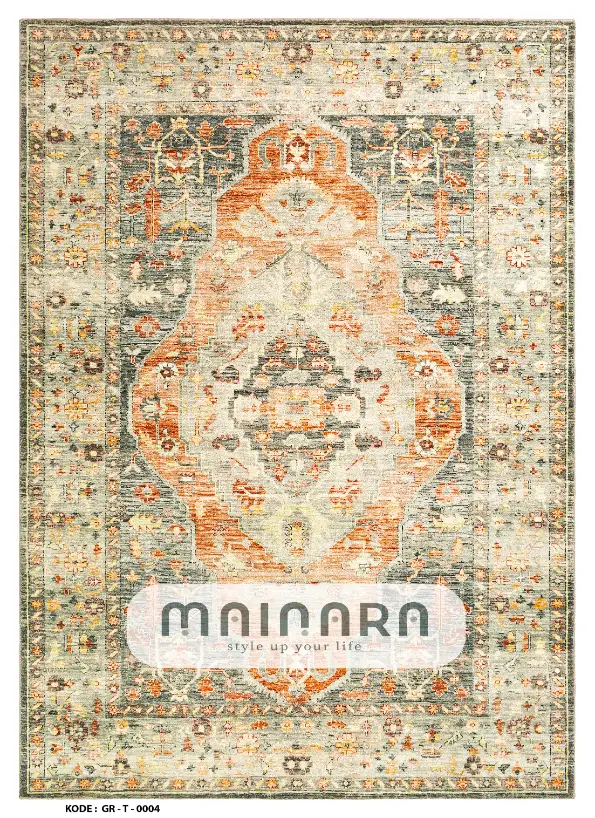 Karpet Tradisional (GR-T-0004) - Green,Cream,Orange