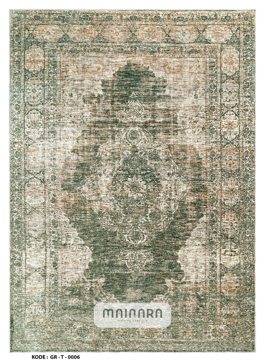 Karpet Tradisional (GR-T-0006) - Green,Cream