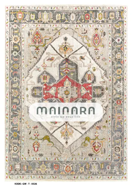 Karpet Tradisional (GW-T-0026) - Grey,Cream,Red,Army,Orange