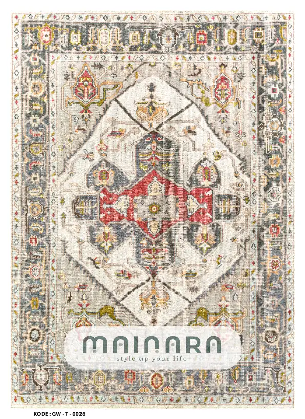 Karpet Tradisional (GW-T-0026) - Grey,Cream,Red,Army,Orange