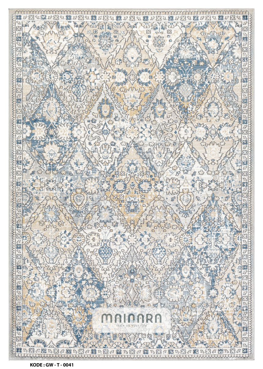 Karpet Tradisional (GW-T-0041) - Grey,Cream,Blue