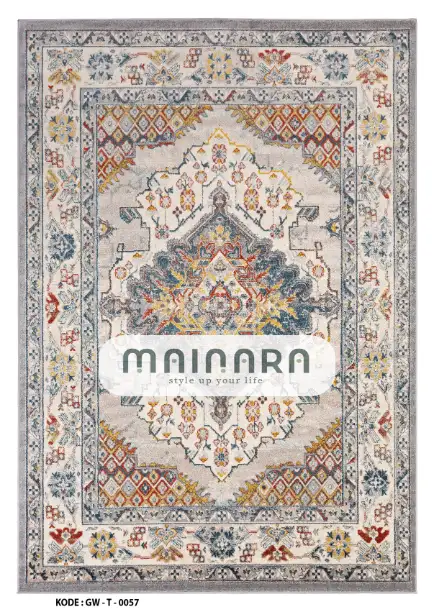 Karpet Tradisional (GW-T-0057) - Grey,Cream,Blue,Red,Orange