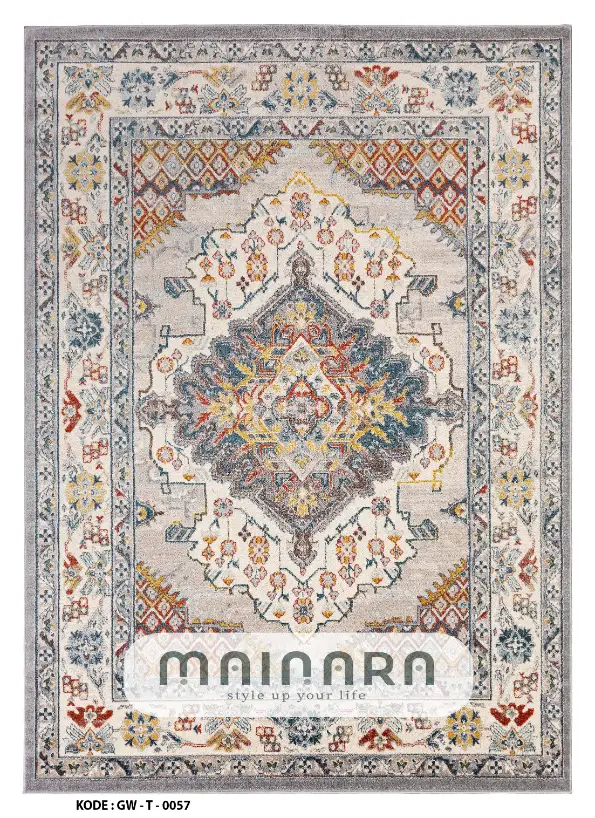 Karpet Tradisional (GW-T-0057) - Grey,Cream,Blue,Red,Orange