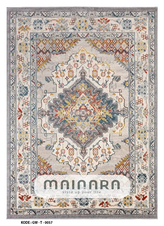 Karpet Tradisional (GW-T-0057) - Grey,Cream,Blue,Red,Orange