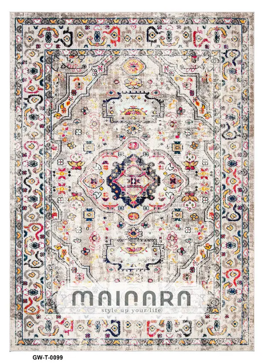 Karpet Tradisional (GW-T-0099) - Grey,Pink,Orange,Yellow,Black
