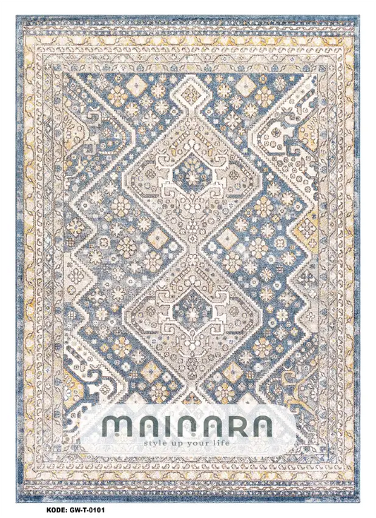Karpet Tradisional (GW-T-0101) - Grey,Blue,Cream,Gold