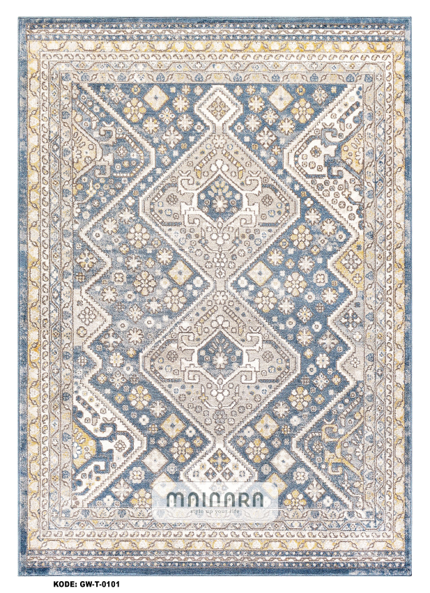 Karpet Tradisional (GW-T-0101) - Grey,Blue,Cream,Gold