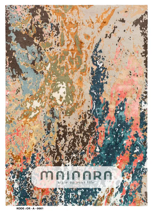 Karpet Abstrak (OR-A-0001) - Orange,Cream