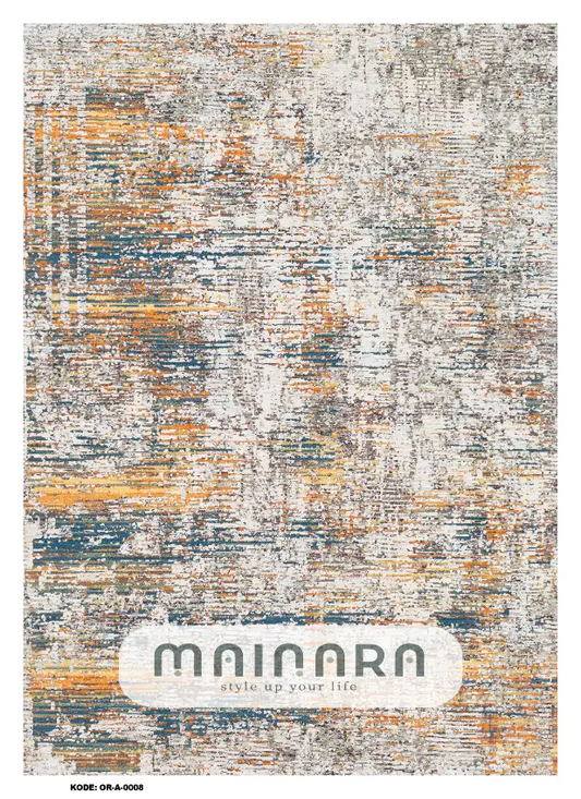 Karpet Abstrak (OR-A-0008) - Orange, Cream, Blue