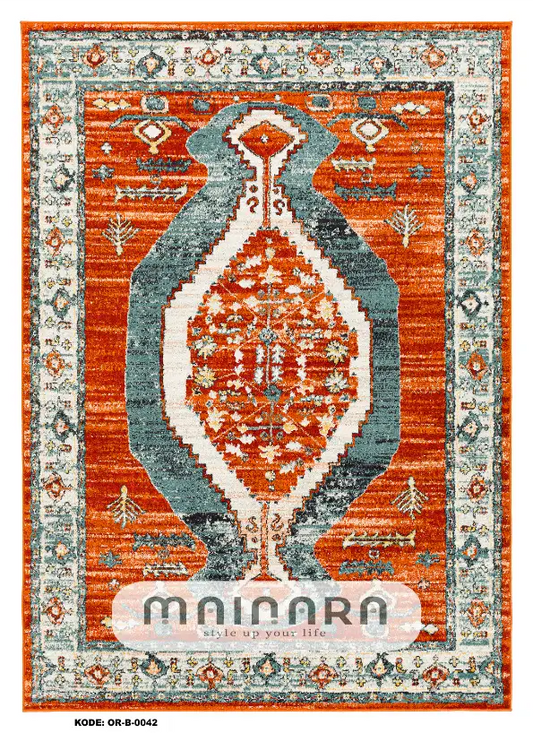Karpet Bohemian (OR-B-0042) - Orange, Grey, Green