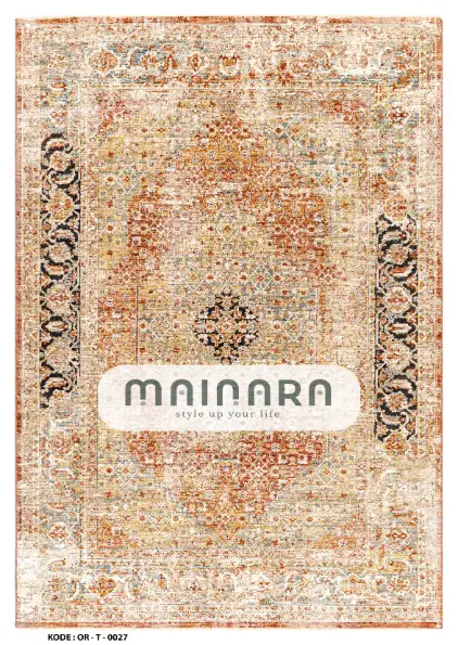 Karpet Tradisional (OR-T-0027) - Orange,Cream