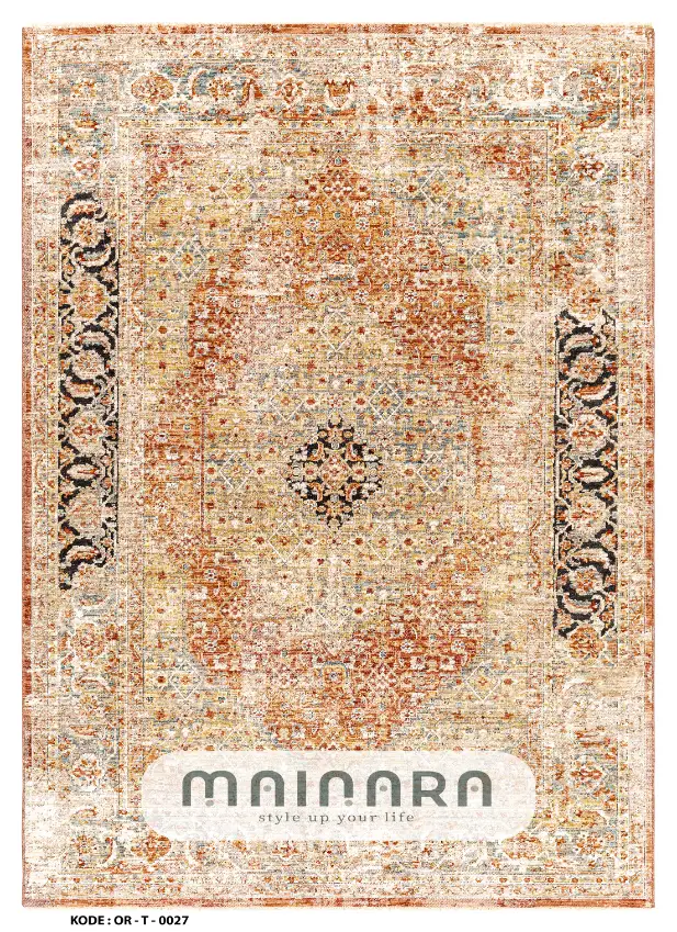 Karpet Tradisional (OR-T-0027) - Orange,Cream