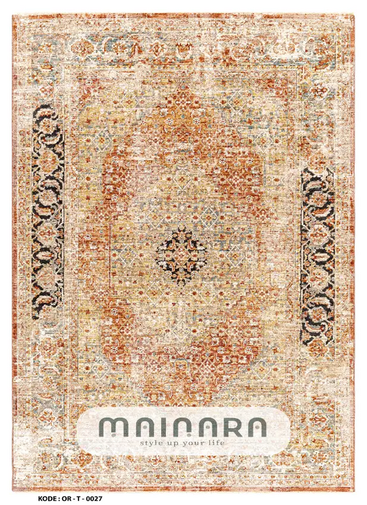 Karpet Tradisional (OR-T-0027) - Orange,Cream