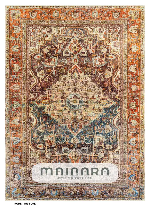 Karpet Tradisional (OR-T-0033) - Orange,Green,Brown