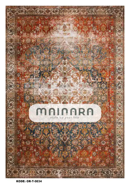 Karpet Tradisional (OR-T-0034) - Orange,Green,Brown
