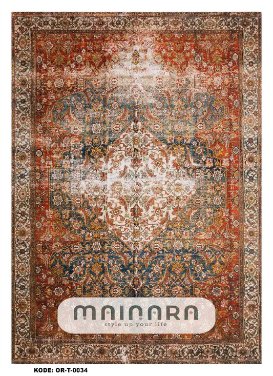 Karpet Tradisional (OR-T-0034) - Orange,Green,Brown