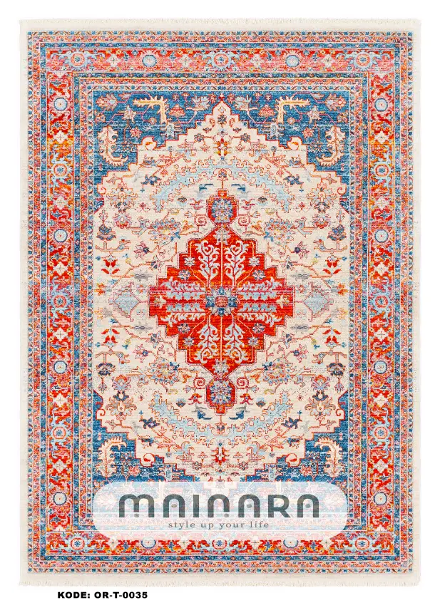 Karpet Tradisional (OR-T-0035) - Orange,Blue