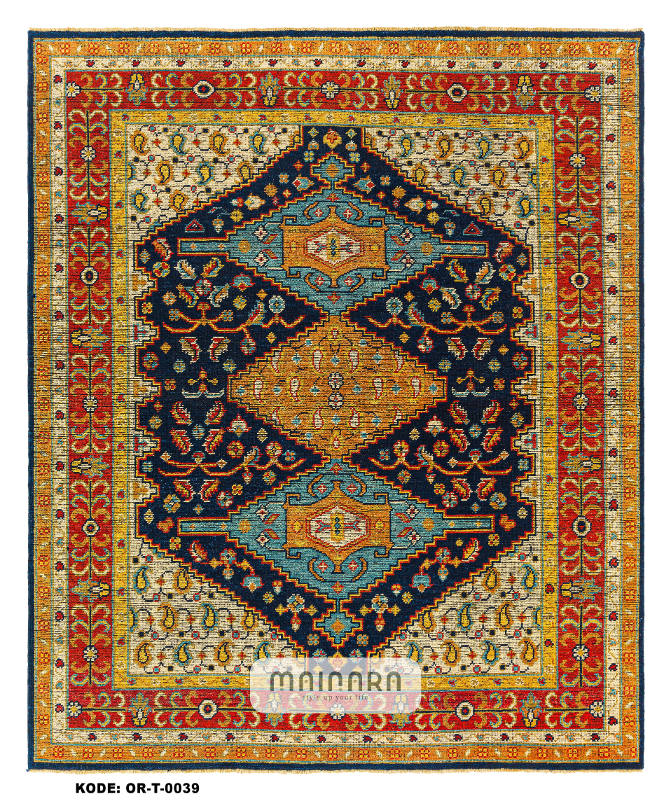 Karpet Tradisional (OR-T-0039) - Orange,Blue