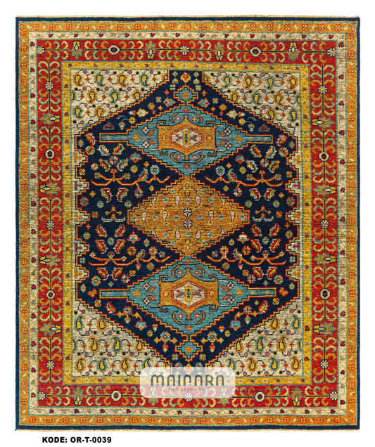 Karpet Tradisional (OR-T-0039) - Orange,Blue