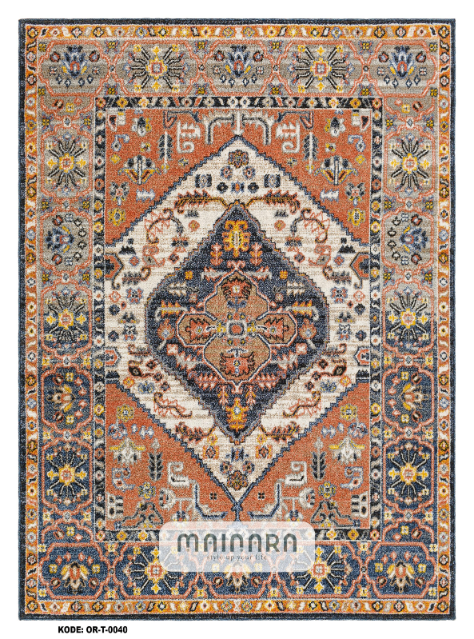 Karpet Tradisional (OR-T-0040) - Orange,Grey,Blue