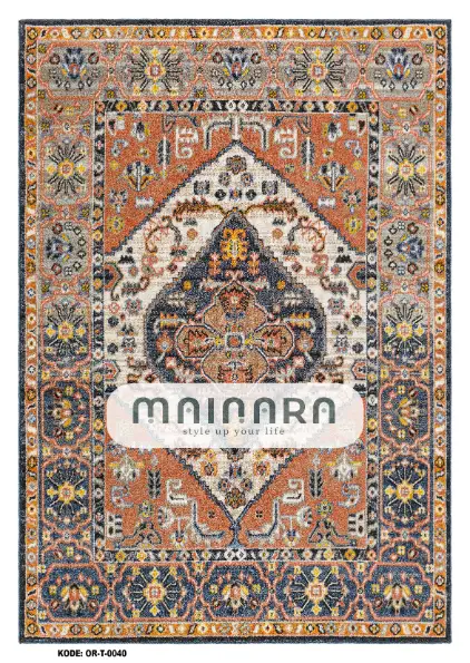 Karpet Tradisional (OR-T-0040) - Orange,Grey,Blue