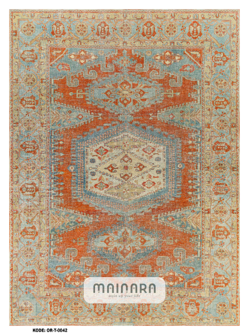 Karpet Tradisional (OR-T-0042) - Orange,Grey,Blue