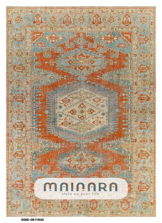 Karpet Tradisional (OR-T-0042) - Orange,Grey,Blue
