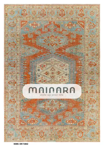 Karpet Tradisional (OR-T-0042) - Orange,Grey,Blue