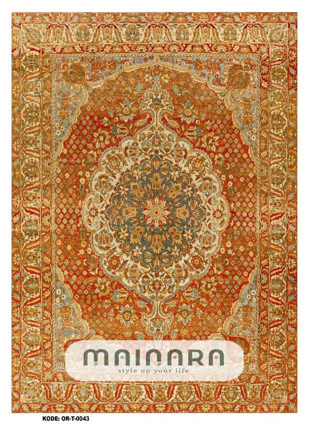Karpet Tradisional (OR-T-0043) - Orange,Green,Gold