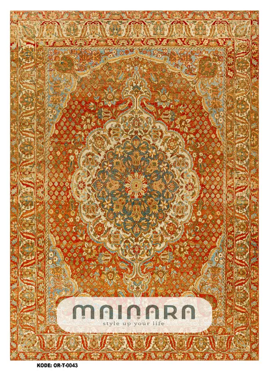 Karpet Tradisional (OR-T-0043) - Orange,Green,Gold