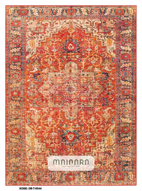 Karpet Tradisional (OR-T-0044) - Orange,Red,Blue,Grey