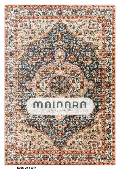 Karpet Tradisional (OR-T-0047) - Orange,Blue,Peach,Grey