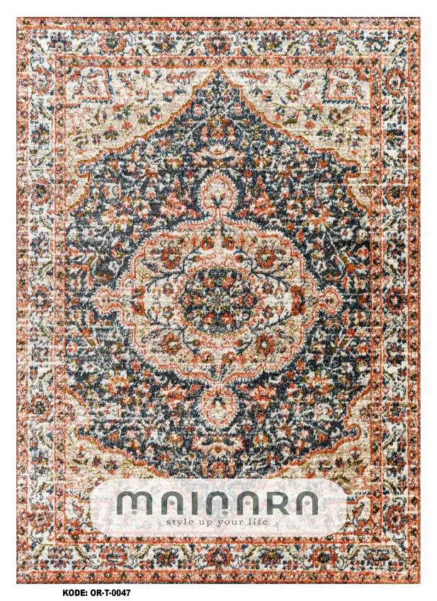 Karpet Tradisional (OR-T-0047) - Orange,Blue,Peach,Grey