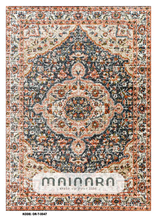 Karpet Tradisional (OR-T-0047) - Orange,Blue,Peach,Grey