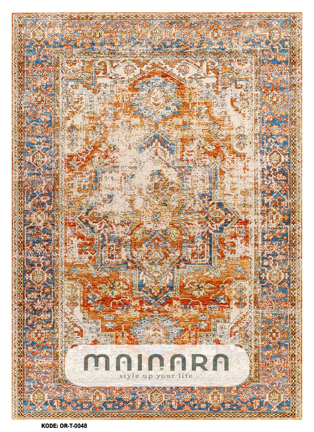 Karpet Tradisional (OR-T-0048) - Orange,Blue