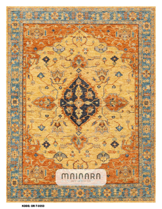 Karpet Tradisional (OR-T-0050) - Orange,Grey,Blue