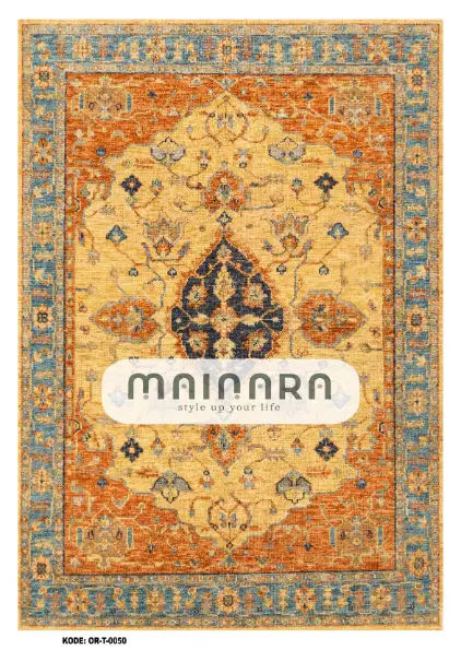 Karpet Tradisional (OR-T-0050) - Orange,Grey,Blue