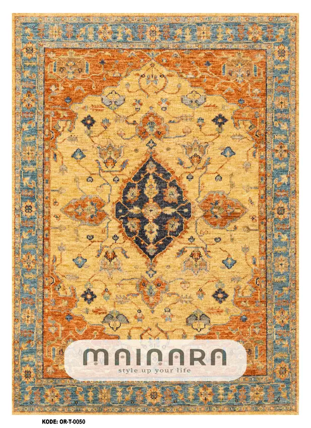 Karpet Tradisional (OR-T-0050) - Orange,Grey,Blue