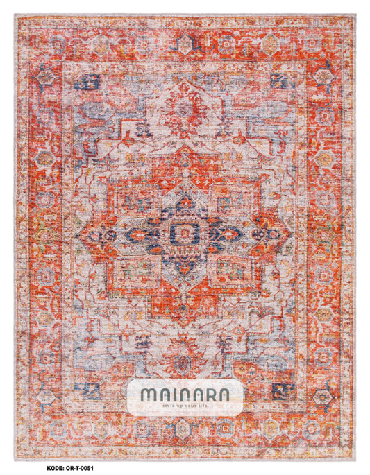 Karpet Tradisional (OR-T-0051) - Orange,Blue