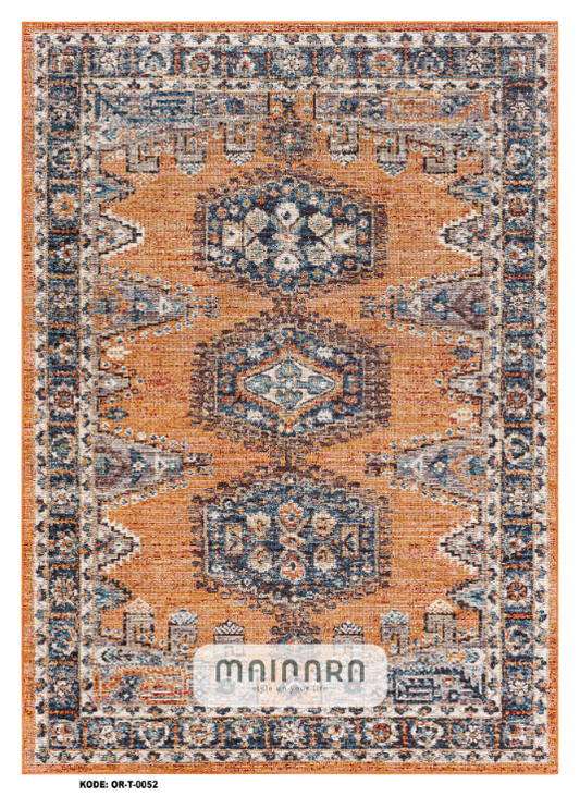 Karpet Tradisional (OR-T-0052) - Orange,Brown,Grey,Blue