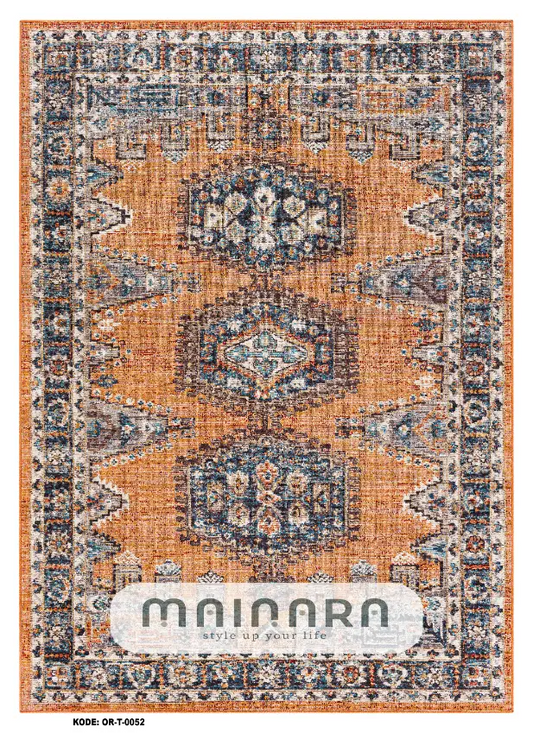 Karpet Tradisional (OR-T-0052) - Orange,Brown,Grey,Blue