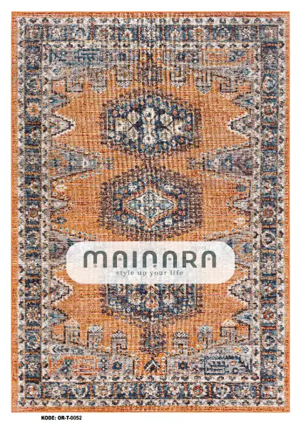 Karpet Tradisional (OR-T-0052) - Orange,Brown,Grey,Blue