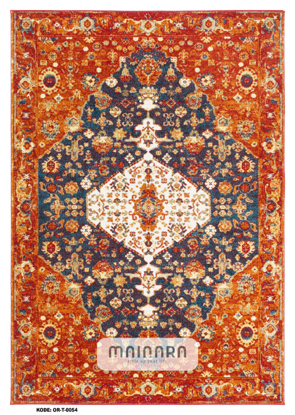 Karpet Tradisional (OR-T-0054) - Orange,Blue,Navy