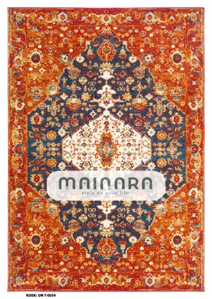 Karpet Tradisional (OR-T-0054) - Orange,Blue,Navy